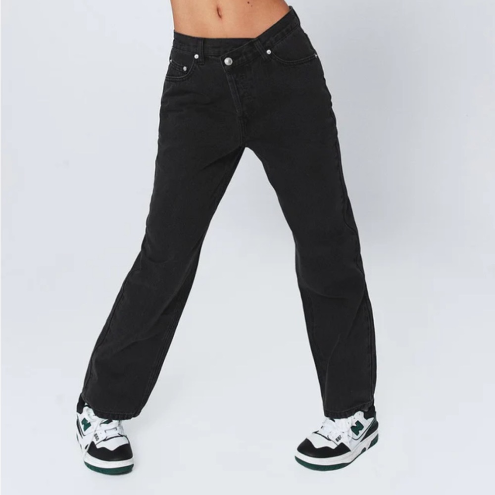 Princess Polly asymmetrical hi rise black jean.